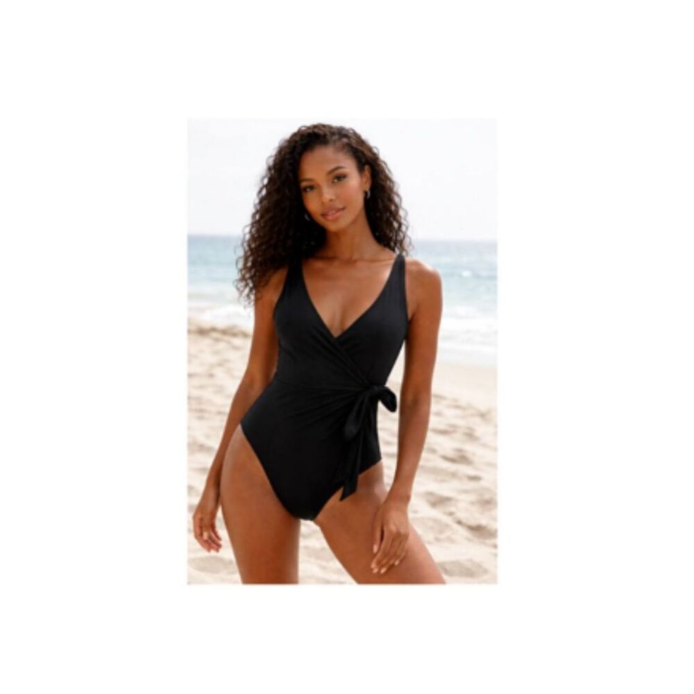 Quince Italian Wrap One Piece Swimsuit Small Black NWT